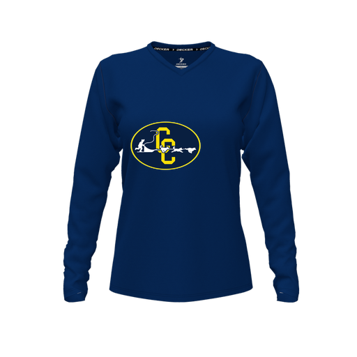 [FTLVPTNV-FYXS-LOGO2] Decker Performance T-Shirt (Female Youth XS, Navy, V Neck, Logo 2, Long Sleeve)