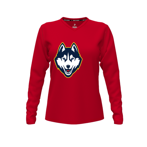 [FTLVPTRD-FYXS-LOGO1] Decker Performance T-Shirt (Female Youth XS, Red, V Neck, Logo 1, Long Sleeve)