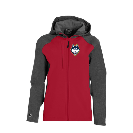 [229357.H01.XS-LOGO1] Soft Shell Full Zip Jacket - Womens (Female Adult XS, Red, Logo 1)